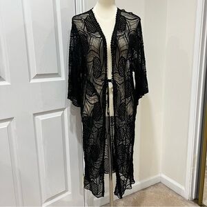 Lace Kimono Black Sheer Embroidered One Size Layering Cover-Up